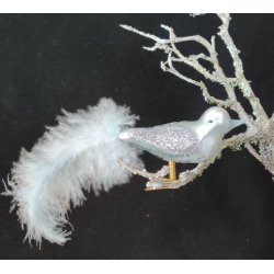 Glas fugl p klips med fjerhale "Det gamle Apotek"